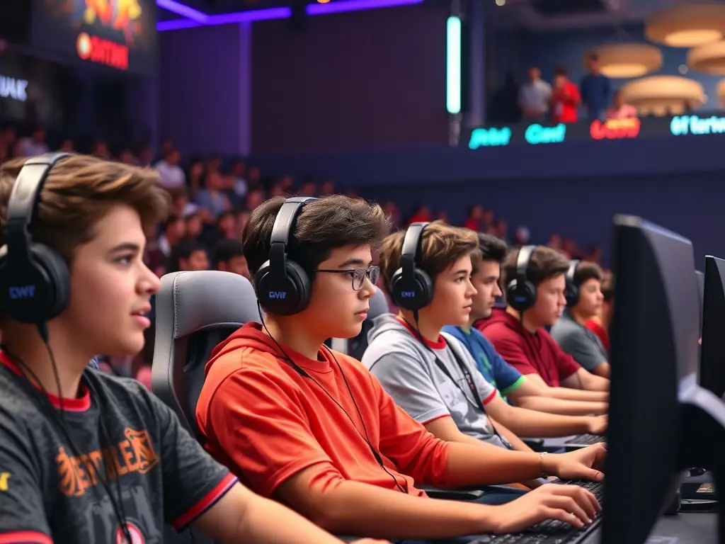 A vibrant image of a diverse group of gamers participating in a THE DICE community tournament, highlighting the inclusive and engaging atmosphere.