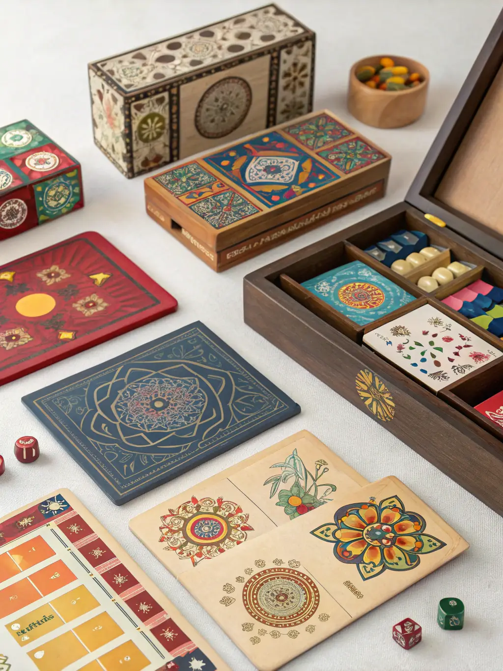 A visually appealing shot of limited-edition THE DICE merchandise, including signed posters, exclusive apparel, and collectible figurines, displayed in a showcase.