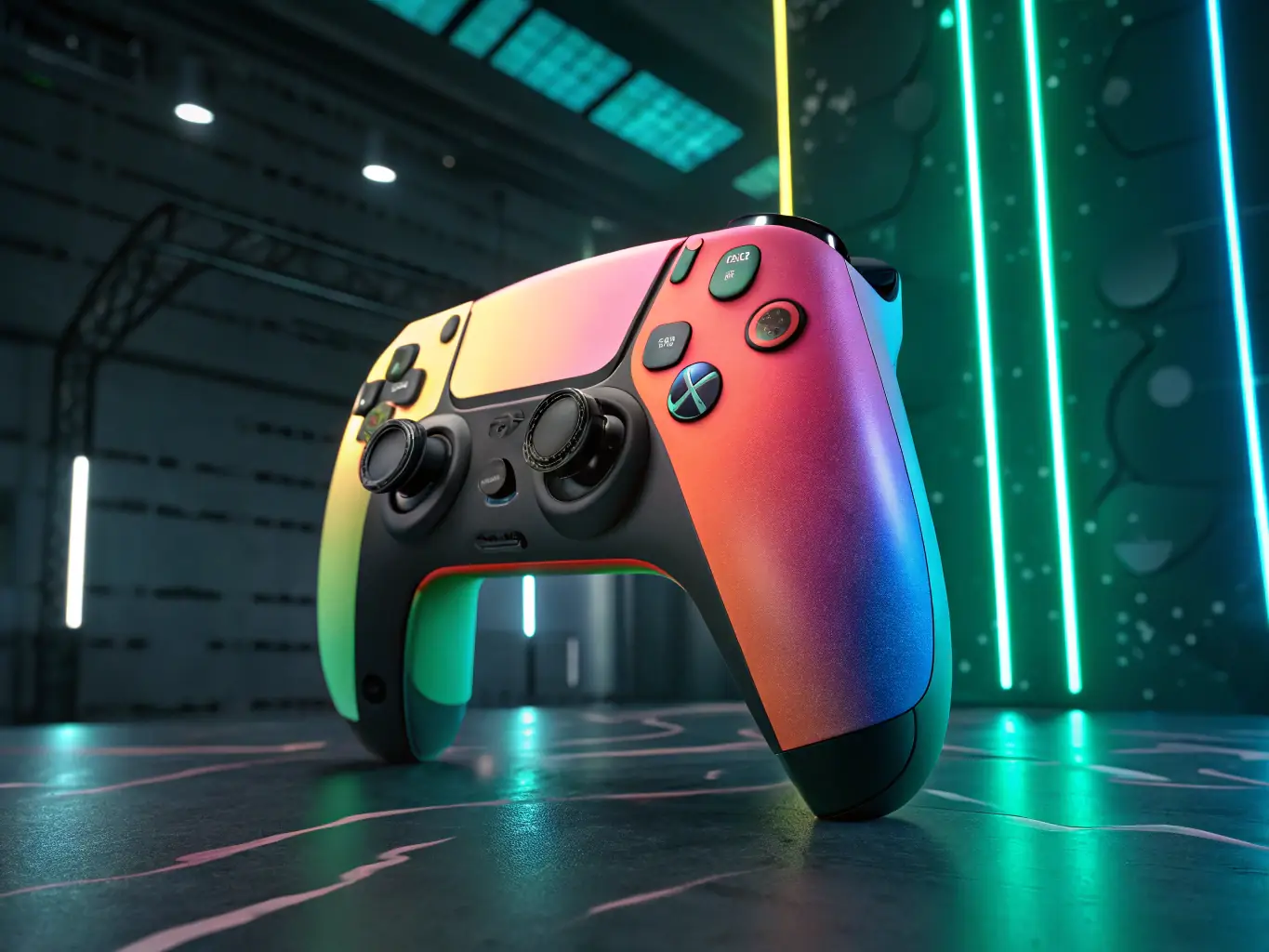 A digital illustration of a stylized gaming controller with circuit board patterns, symbolizing the fusion of technology and community in THE DICE's programs.